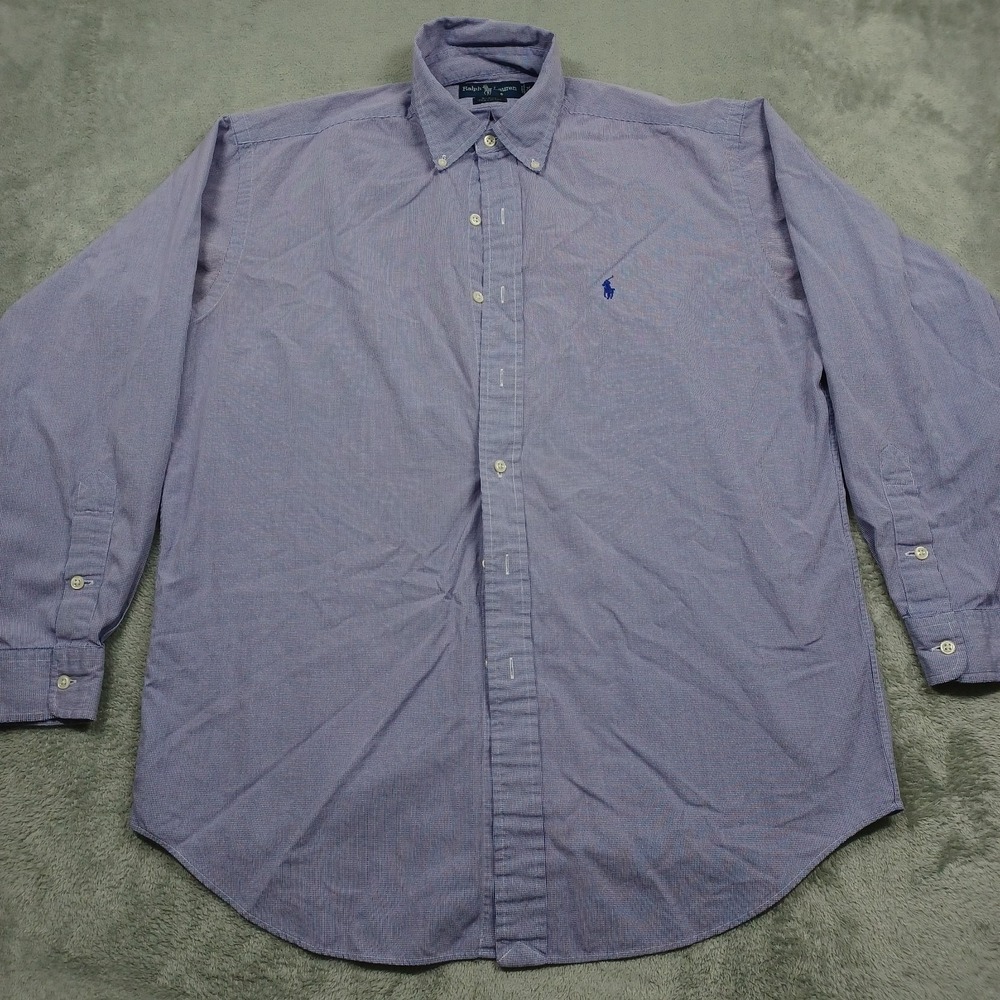 Ralph Lauren Shirt Mens Medium Blue Checked Blake Fit Button Down Preppy A4